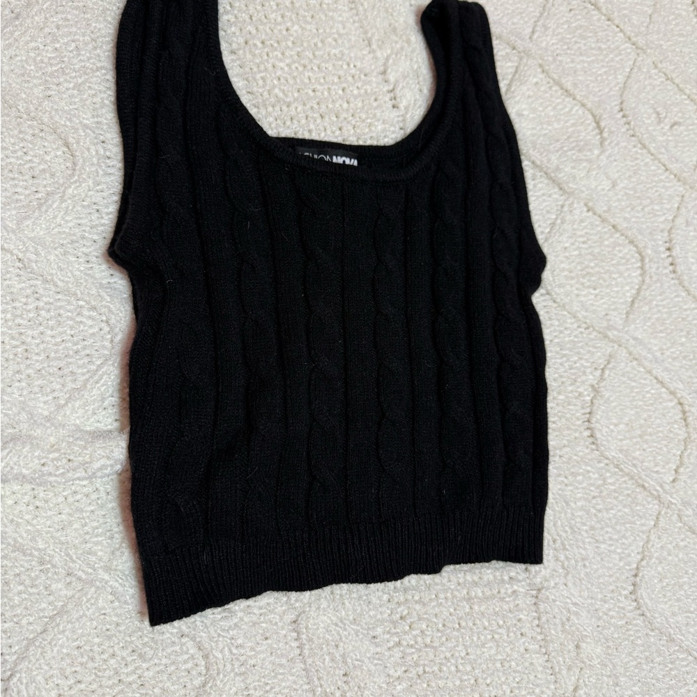 Black Cable Knit Tank Top